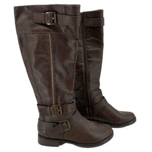 Nicole Brown Zip Synthetic Heeled Boots | Size 8
